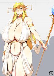 blonde_hair blue_eyes cleavage curvy donson elf elf_ears female glasses healer huge_breasts long_hair magician mature milf original original_character pointy_ears skimpy_clothes smiling sorceress thick_thighs