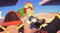 animated arms_(game) ass berg blonde_hair bob_cut bondage bouncing_breasts byleth_(fire_emblem) byleth_(fire_emblem)_(female) dat_ass fire_emblem fire_emblem:_three_houses imminent_rape imminent_sex large_breasts leggings min_min_(arms) nintendo restrained shorts spread_legs struggling super_smash_bros. super_smash_bros._ultimate sweatdrop tied_up