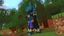 1boy 1girls 3d adult big_breasts black_body character clothed_male clothed_male_nude_female commission female green_hair human humanoid male melinajbt mine-imator minecraft monster_girl nude nude_female outside smile steve_(minecraft) tagme warden warden_(minecraft) warden_girl