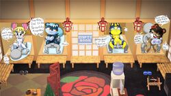 4girls against_glass animal_crossing ankha anthro bear bella_(animal_crossing) breasts breasts_on_glass brothel cowgirl_position english_text faceless_male femdom human_on_anthro june_(animal_crossing) male/female male_human/female_anthro male_on_anthro minus8 multiple_girls nintendo reverse_cowgirl_position sex tagme tasha_(animal_crossing) text ursid ursine