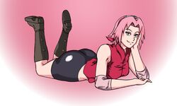 big_ass big_butt clothed ero-kami female_only green_eyes naruto naruto_(series) naruto_shippuden sakura_haruno seductive_gaze seductive_look seductive_smile