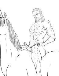 1boy abs beard biceps cd_projekt_red destinyfall exposed geralt_of_rivia male_only muscular nude outside pecs penis scar the_witcher the_witcher_(series) the_witcher_2 the_witcher_3:_wild_hunt thick_thighs uncut unicorn white_hair