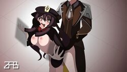 animated black_hair bouncing_breasts breasts doggy_style female genshin_impact hat hu_tao_(genshin_impact) male sex straight torn_clothes zabbraea zhongli_(genshin_impact)