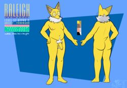 2021 abstract_background anthro ass ball_tuft balls blue_background character_name color_swatch eyebrows eyewear foreskin front_view full-length_portrait fur gender_symbol genitals glasses hi_res hypno magnetiorchid male male_only mammal model_sheet navel nintendo nipples nude penis pokemon pokemon_(species) portrait pubes raleigh_(millyficent) rear_view signature simple_background slightly_chubby solo standing symbol tapir text tuft uncut unretracted_foreskin video_games white_body white_fur yellow_body yellow_fur