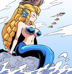 1girls blonde_hair eliza_(parodius) giantess mermaid mermaid_giantess parodius pasties paulgq sea solo solo_female tagme