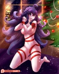 1girls alternate_version_available breasts christmas hex_maniac mgx0 nipples nude nude_female pokemon solo tagme tied_up