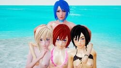 3d 4girls aqua_(kingdom_hearts) beach bikini breasts breasts_out cum cum_on_body cum_on_face cum_on_upper_body disney female_only honey_select kairi kingdom_hearts namine nipples nobody_(kingdom_hearts) one-piece_swimsuit roseza smile square_enix water xion