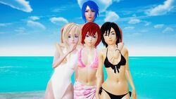 3d 4girls aqua_(kingdom_hearts) beach bikini disney female_only honey_select kairi kingdom_hearts namine nobody_(kingdom_hearts) one-piece_swimsuit roseza smile square_enix swimsuit water xion