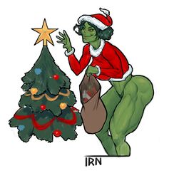 1girls big_ass christmas christmas_tree dr_seuss female female_only genderbend genderswap genderswap_(mtf) green_skin how_the_grinch_stole_christmas iranon muscular muscular_female rule_63 santa_costume santa_hat solo the_grinch the_grinchess thick_thighs thong thunder_thighs