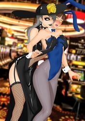 2girls atlus breast_grab brown_hair bunny_ears bunnysuit grope incest makoto_niijima oo_sebastian_oo persona persona_5 pervyseby sae_niijima shadow_sae short_hair sisters