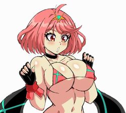 1girls 2d animated big_breasts bikini bouncing_breasts breasts cleavage female female_only large_breasts lewdamone nintendo pyra red_eyes red_hair solo white_background xenoblade_(series) xenoblade_chronicles_2