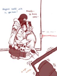 1boy 1girls bear_trap dialogue dorodoroart faceless_female female frost_(rainbow_six) half-dressed hugging kapkan_(rainbow_six) kissing_breasts male rainbow_six rainbow_six_siege sex shirt_lift sucking_nipples tagme tom_clancy