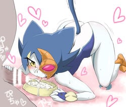 ass big_ass big_butt blue_body blue_hair blue_skin cat_ears cat_girl cat_humanoid cat_tail catgirl cum drinking_cum female leotard lunalight lunalight_blue_cat monster_girl penis round_ass tail tongue tongue_out yellow_eyes yu-gi-oh! yu-gi-oh!_arc-v