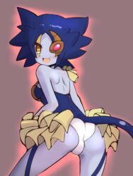 1girls ass blue_body blue_hair blue_skin boobs breasts butt cat_ears cat_girl cat_humanoid cat_tail catgirl cute female female_only leotard looking_at_viewer looking_back lunalight lunalight_blue_cat round_ass solo solo_female tail tits yellow_eyes yu-gi-oh! yu-gi-oh!_arc-v