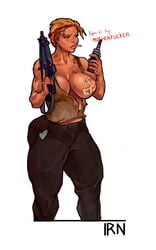 1girls beatrix_(iranon) big_breasts blonde_hair cosplay die_hard gun iranon oc smoking