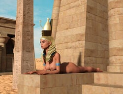 1girls 3d ancient_egypt ancient_middle_east dazinbane egypt egyptian female female_only headdress headgear hieroglyphics history human human_furniture large_breasts light-skinned_female light_skin lying_on_stomach national_personification nude nude_female original pharaoh solo_female sphinx