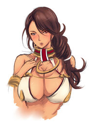 blue_eyes bracelet branwen brown_hair cleavage collar female female_only femsub gladiatrix heterochromia huge_breasts katori_(mocchidou) long_hair queen's_blade red_eyes slave slave_collar submissive_female