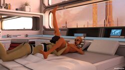 2girls 3d ahsoka_tano barriss_offee bed clone_wars cunnilingus dark-skinned_female daz3d daz_studio green_skin jedi looking_at_partner phenom77 spread_legs star_wars yuri