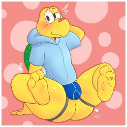 ampersand_ad anthro ass bandage blush bulge clothing feet foot_focus hi_res hoodie jockstrap koopa koops male mario_(series) nervous nintendo paper_mario reptile scalie solo topwear turtle underwear