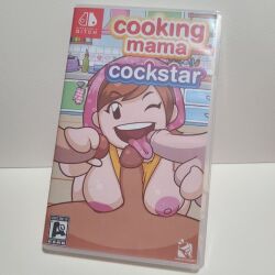 1girls 3boys between_breasts box_art cappulait cooking_mama dark-skinned_male fappuccino fellatio foursome handjob hetero licking_penis light-skinned_male mama_(cooking_mama) naked_apron nintendo nintendo_switch nude oral oral_sex straight tits_out video_game