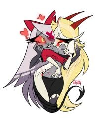 accurate_art_style canon_couple charlie_morningstar_(hazbin_hotel) demon demon_girl entropystar fallen_angel hazbin_hotel romantic_couple vaggie_(hazbin_hotel) yuri