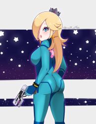 1girls ass bodysuit clothing cosplay crossover female female_focus female_only maii_artss mario_(series) metroid nintendo princess_rosalina samus_aran_(cosplay) sideboob solo super_mario_galaxy zero_suit