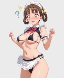 !? ai_generated blush embarrassed hair_rings kusuriya_no_hitorigoto large_breasts maid maid_bikini maid_headdress maid_uniform mayihavesomeslops revealing_clothes surprised thick_thighs xiaolan