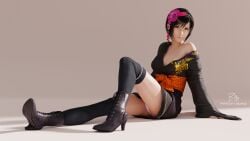 3d asian asian_female bare_shoulders billyhhyb black_hair boots breasts brown_eyes busty cleavage female female_focus female_only final_fantasy final_fantasy_vii hourglass_figure kimono medium_breasts pinup pinup_pose sfw short_hair skirt tagme thighhighs upskirt wide_hips yuffie_kisaragi