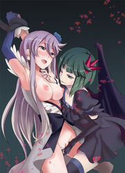 armpits asymmetrical_armwear asymmetrical_clothes black_dress black_legwear blue_eyes blush bound_hands bound_wrists breasts breasts_out clothed_female_nude_female clothes clothing cure_moonlight dark_precure dark_pretty_cure dress drooling elbow_gloves female female_only fingering fingernails gloves green_hair hair hair_ornament heartcatch_precure! heartcatch_pretty_cure! long_fingernails long_hair magical_girl medium_breasts multiple_females multiple_girls nipples no_panties open_clothes open_mouth otabe_sakura otabetaste precure pretty_cure purple_hair pussy short_dress short_hair stockings straight_hair thighhighs tsukikage_yuri uncensored wings wink yuri zettai_ryouiki