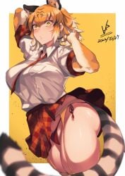 1girls :o absurdres alternate_breast_size animal_ear animal_ears animal_humanoid animal_print animal_tail arm_up ass bare_belly bare_stomach bengal_tiger_(kemono_friends) big_ass big_breasts big_butt black_hair blurry blurry_foreground blush breast_pocket breasts butt collared_shirt cowboy_shot dated dress_shirt dutch_angle ears eipelppa elbow_gloves eyebrows_visible_through_hair eyelashes eyelashes_visible_through_hair female female_humanoid female_only foreshortening garter_belt garter_straps gloves groin hair_between_eyes hand_up highres hourglass_figure huge_ass huge_breast huge_butt humanoid humanoid_hands iepelppa iparuputsua ipelppa kemono_friends large_ass large_breasts large_butt looking_at_viewer massive_ass massive_breasts massive_butt medium_hair multi_ear multicolored_hair necktie orange_hair panties plaid plaid_necktie plaid_neckwear plaid_skirt plaid_sleeves plaid_trim pocket pointy_chin print_gloves red_panties red_skirt red_tie shiny_skin shirt short_sleeves side-tie_panties sidelocks skindentation skirt slit_pupils solo streaked_hair string_panties striped_tail tail tented_shirt thick_ass thick_thighs thighhighs thighs tie tiger_ears tiger_girl tiger_humanoid tiger_print tiger_tail underwear white_shirt wing_collar yellow_eye yellow_eyes yellow_eyes_female