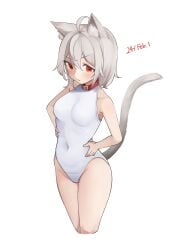 1girl 1girls animal_ears cat_ears cat_tail catgirl collar daebom dated hand_on_hip kemonomimi leotard looking_at_viewer m18_hellcat nekomimi patreon red_collar red_eyes short_hair sole_female solo tagme tail war_thunder white_hair white_leotard