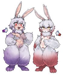 2girls anthro anthro_only breasts bunny bunny_(terraria) bunny_ears bunny_girl exposed_breasts exposed_pussy female female_focus female_only fluffy fur multiple_girls nipples nyong_nyong open_mouth petite purple_fur pxym rabbit rabbit_girl rabbit_humanoid red_eyes red_fur small_breasts terraria two_tone_fur unshaved_pussy white_background white_fur white_hair yellow_eyes