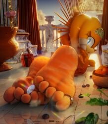 2023 3d_(artwork) 5_toes 699mha adorable anthro barefoot blue_eyes breath crown cute cute_face digit_ring digital_media_(artwork) echidna feet female foot_fetish foot_focus fur gem headgear hi_res humanoid_feet jewelry looking_at_viewer looking_back lying mammal monotreme musk on_front on_ground orange_body orange_fur plantigrade reflection ring sega smelly smelly_feet soles solo sonic_(series) sonic_adventure sonic_the_hedgehog_(series) tikal_the_echidna toe_ring toes