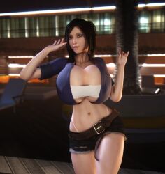 1girls 3d 3d_(artwork) alternate_breast_size alternate_hairstyle black_hair booty_shorts breasts breasts_bigger_than_head cleavage clothed clothed_female enormous_breasts female female_only female_solo final_fantasy final_fantasy_vii final_fantasy_vii_remake gigantic_breasts hourglass_figure huge_breasts midriff midriff_baring_shirt nipples_visible_through_clothing panties red_eyes short_shorts shorts skimpy skimpy_clothes solo solo_female thick_thighs thighs tifa_lockhart top_heavy top_heavy_breasts underwear vaako white_panties wide_hips