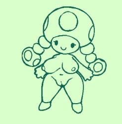 1girls breasts curvy female female_only humanoid mario_(series) mushroom mushroom_humanoid naked naked_with_shoes_on nintendo nipples no_nose nude pussy screwroot short shortstack simple_drawing sketch solo thick thick_hips thick_thighs thighs toadette twintails wide_hips