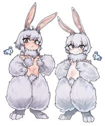 2girls anthro anthro_only breasts bunny bunny_(terraria) bunny_ears bunny_girl covered_nipples covering_breasts cute female female_focus female_only fluffy fur nyong_nyong petite rabbit rabbit_girl rabbit_humanoid small_breasts terraria white_background white_fur white_hair