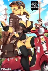 big_breasts breasts jolteon motor_vehicle nintendo package pidgey pokemon teranen thick_thighs wide_hips