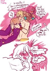 2boys anal_fingering ass blonde_hair blush diavolo dio_brando english_text gay green_lipstick jojo's_bizarre_adventure male male/male male_only pink_hair stardust_crusaders succikkodraws vento_aureo yaoi