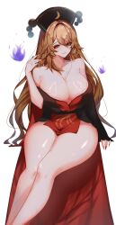 1girls big_breasts breasts covered_nipples headwear huge_breasts junko_(touhou) long_hair mature_female milf orange_hair red_eyes touhou wide_hips