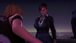 2girls 3d animated blonde_hair brown_hair business_suit business_woman cleavage clothed_female cowgirl dark-skinned_female dead_or_alive helicopter light-skinned_female lisa_hamilton no_sound perfectdeadbeat smoking tagme tina_armstrong video wip