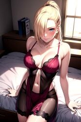 1girls ai_generated aqua_eyes arm_support babydoll bed bedroom big_breasts blonde_hair blue_eyes boobeetan boruto:_naruto_next_generations breasts cleavage female female_only hair_over_one_eye indoors ino_yamanaka large_breasts light-skinned_female light_blue_eyes light_skin lingerie lips long_hair looking_at_viewer mature mature_female milf nai_diffusion naruto naruto:_the_last naruto_(series) naruto_shippuden pale-skinned_female pale_skin pinup ponytail revealing_clothes sitting sitting_on_bed skimpy skimpy_clothes sleepwear smile solo stable_diffusion underwear underwear_only