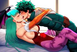 1boy 1boy1girl 1girls ai_generated bat_wings bed bedroom big_breasts boku_no_hero_academia breasts crossover cum cum_in_pussy cum_in_vagina cum_inside cum_inside_pussy cum_inside_vagina curvy darkstalkers demon dreson female female_penetrated fringe fringe_hair gentle_mommy green_hair happy_sub hero_outfit_(mha) huge_breasts imminent_kiss izuku_midoriya izuku_midoriya_(hero_outfit) light_green_hair light_skin long_hair looking_pleasured male male/female male_penetrating male_penetrating_female mating_press messy_hair midoriya_izuku_(hero_outfit) morrigan_aensland my_hero_academia nipples older_female older_woman_and_younger_boy pleasure_face sharp_teeth succubus vampire_teeth wings_on_head younger_male younger_penetrating_older