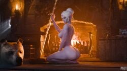 3d 3d_(artwork) 4k athletic athletic_female baldur's_gate_3 big_butt blender blender_(software) blue_skin drow dungeons_and_dragons forgotten_realms hi_res highres looking_back minthara naked naked_female nipples pinup pnut pose posing red_eyes sword watermark white_hair