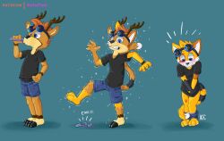 absurd_res anthro bottomless clothed clothing deer domestic_cat drinking felid feline felis hi_res katxfish katxlogan male mammal potion shy solo transformation transformation_potion transformation_sequence