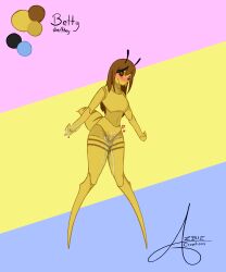 absurd_res antennae_(anatomy) anthro aroused arthropod arthropod_abdomen azbie_creations bee betty_(azbie_creations) blush blush_lines bodily_fluids cute_expression cute_eyes digital_media_(artwork) fangs female fingering genital_fluids hair heart hi_res honey_bee hymenopteran insects nude simple_background solo teeth text vaginal_fluids wet wet_hands wet_thighs yellow_body