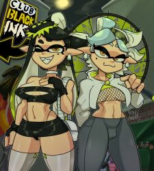 2girls 5tflldartist5 barely_clothed big_ass big_breasts boob_window callie_(alterna) callie_(splatoon) casual casual_nudity clothed female female_only fishnet_clothing marie_(alterna) marie_(splatoon) multiple_girls nintendo nipples_visible_through_clothing no_bra no_underwear nude public public_nudity pussy_visible_through_clothes see-through splatoon splatoon_3 squid_sisters squid_sisters_(splatoon) teasing underboob uwu