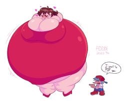 addde balloon_inflation big_breasts bigger_female boyfriend_(friday_night_funkin) breasts friday_night_funkin girlfriend_(friday_night_funkin) heart inflation red_dress round_belly text yahiamice_reference