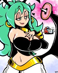 1girls android android_21 android_21_(cosplay) bat_wings breasts cleavage curvy darkstalkers dragon_ball dragon_ball_z green_eyes green_hair large_breasts legendofnerd morrigan_aensland navel solo_focus succubus vampire_(game) wide_hips