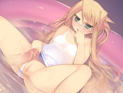 arima_senka censored female highres human kashiwamochi_yomogi male one-piece_swimsuit original penis straight swimsuit swimsuit_aside wading_pool