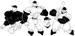 2boys baseball_uniform bulge bulge_through_clothing eyeless eyeless_male flaccid hyper hyper_balls hyper_muscles hyper_pecs male male_only massive_balls monochrome muscular muscular_male off_(game) remert solo solo_male the_batter unrealistic_proportions